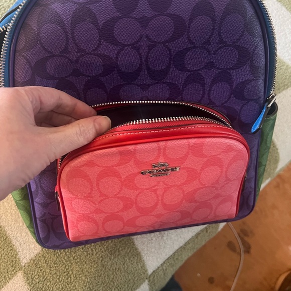 Coach Colorblock backpack in purple, blue, pink, and green. Never used! - Picture 5 of 8